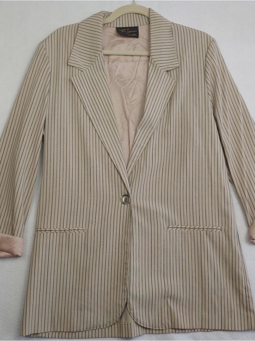 Toni Garment CC Magic Jacket Woman’s Size Small Cream Pinstriped Vintage Jacket